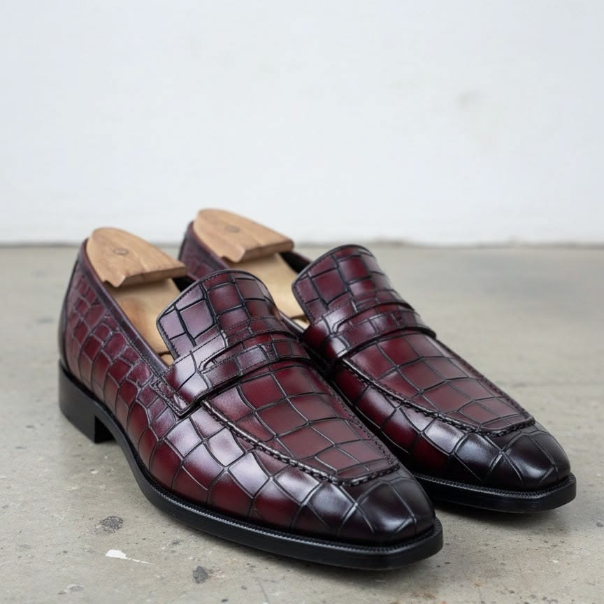 LEATHER CROCO LOAFER MAROON
