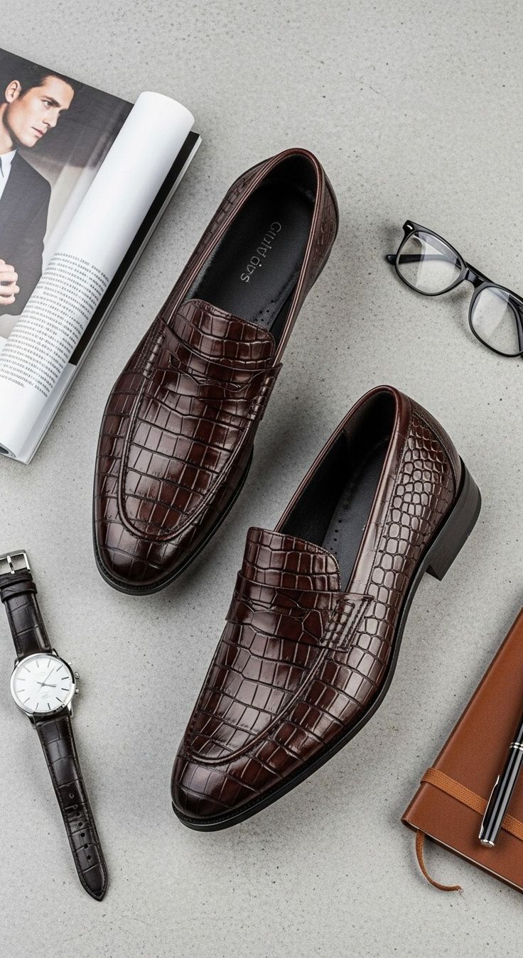 LEATHER CROCO LOAFER MAROON