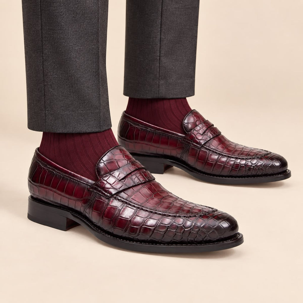 LEATHER CROCO LOAFER MAROON