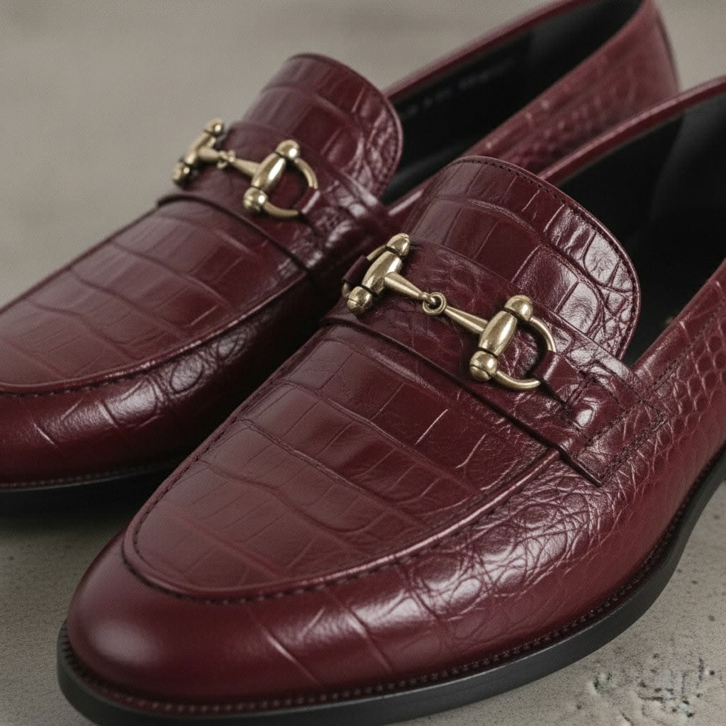 LEATHER CROCO LOAFER MAROON